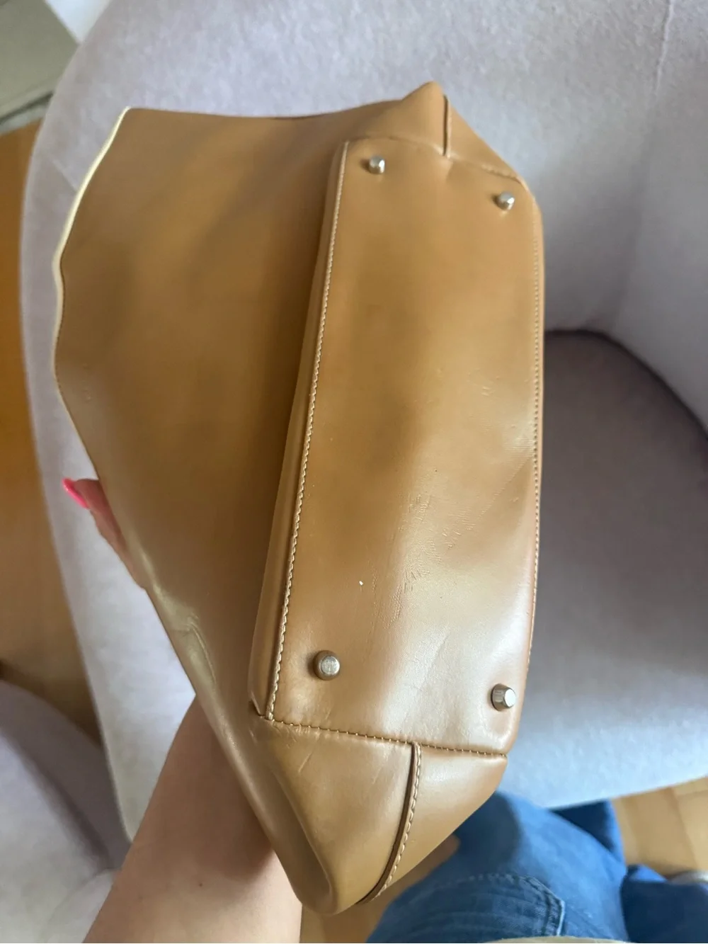 Women’s Tan Tote Bag with Bow Accent